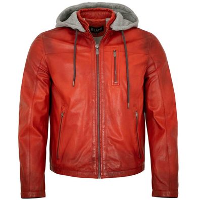 Jilani - Herren Lederjacke Kapuze Lammnappa rot