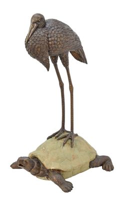 Brunnen aus Bronze mit Reiher und Schildkröte Replikat Retro Design Dekoration