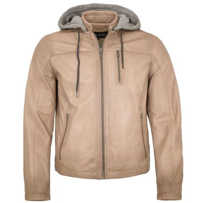 Jilani - Herren Lederjacke Kapuze Lammnappa beige