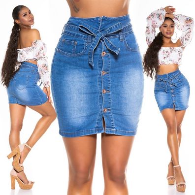 SeXy Miss Damen Girly Mini Rock High waist blau jeans Knöpfe XXS/32 XS/34 neu