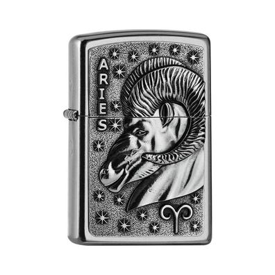 Zippo Benzin-Feuerzeug Street Chrom Plakette Aries 2006507, unbefüllt