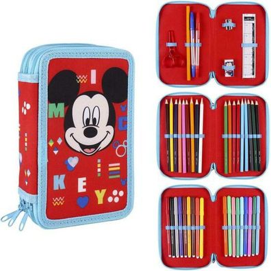 Dreifaches Federmäppchen Mickey Mouse 43 Stücke Rot