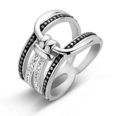 Victoria Silberfarbener Ring mit schwarzen und weißen Steinen