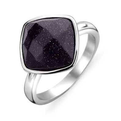 Victoria Silberfarbener Ring mit schwarzem Stein
