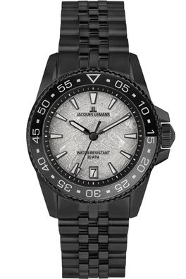 Jacques Lemans Herren-Taucheruhr Liverpool Diver Schwarz/Eismatt 20 bar 1-2205P