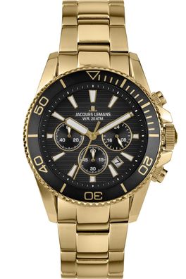 Jacques Lemans Herren-Taucheruhr Chronograph Liverpool Diver Goldfarben 1-2206M