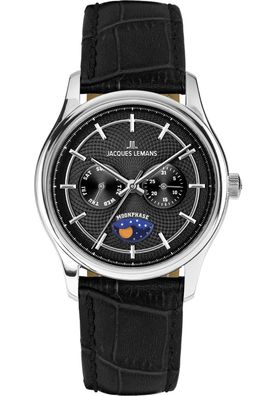 Jacques Lemans Herrenuhr Derby mit Mondphase Schwarz 1-2213A