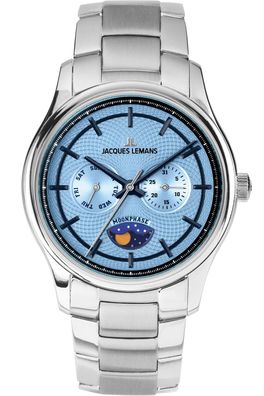 Jacques Lemans Armbanduhr für Herren Derby mit Mondphase Stahl/Blau 1-2213N