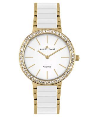Jacques Lemans Damenuhr Monaco Goldfarben/Keramik Weiß 50-7D