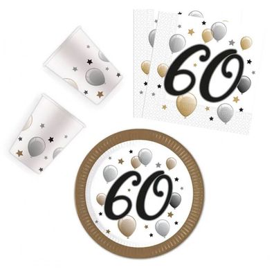 Geburtstag Milestone Happy Birthday 60 Party Set 36-teilig mit 23 cm Tellern