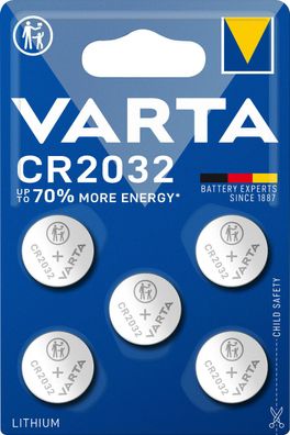 Varta CR2032 CR 2032 Knopfzelle Batterie 3V Blister Lithium 5er Blister