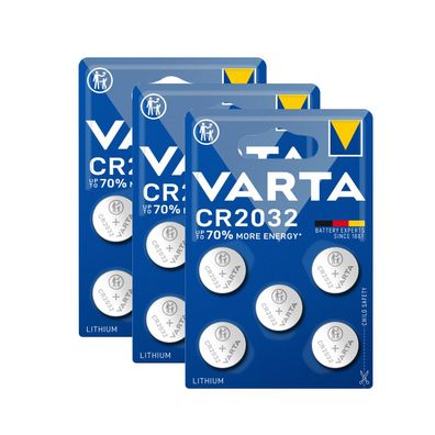 3x Varta CR2032 CR 2032 Knopfzelle Batterie 3V Blister Lithium 5er Blister
