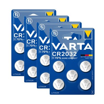 4x Varta CR2032 CR 2032 Knopfzelle Batterie 3V Blister Lithium 5er Blister