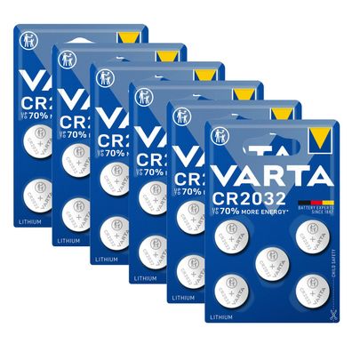 6x Varta CR2032 CR 2032 Knopfzelle Batterie 3V Blister Lithium 5er Blister