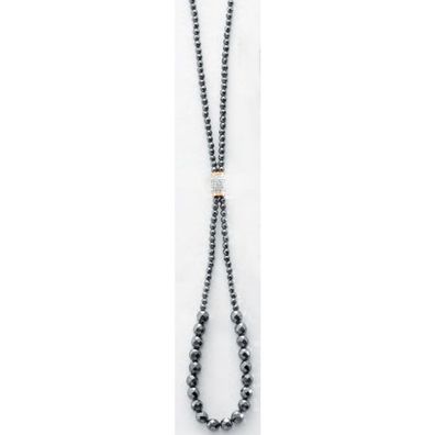 Victoria Schwarze Perlenkette mit Weißen Steinen