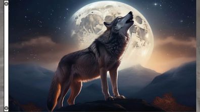Fahne Flagge Wolf heult den Mond an - 90 x 150 cm