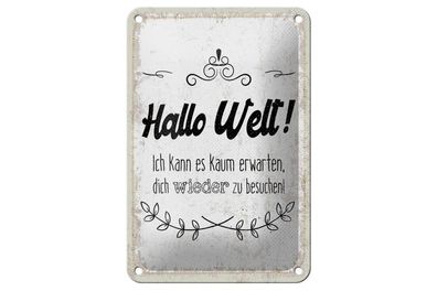 Blechschild Hallo Welt kann es kaum erwarten, dich besuchen, 4 verschied Größen