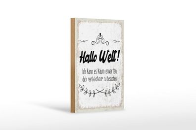 Holzschild Hallo Welt kann es kaum erwarten, 4 verschied Größen