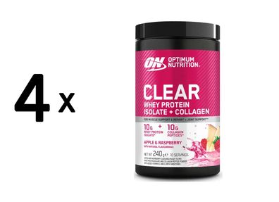 4 x Optimum Nutrition Clear Whey Protein Isolate + Collagen (240g) Apple and Raspberr