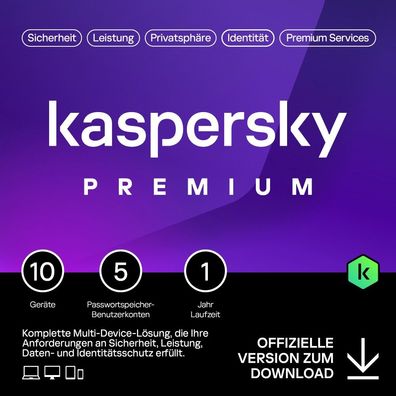 Kaspersky Premium Total Security 2026, 10 Geräte, 1 Jahr, Deutsch, KEY, Download