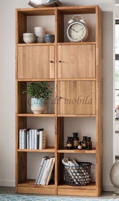 Bücherregal mit 3 Holztüren 92x202x34cm Grit Wildeiche massiv natur geölt