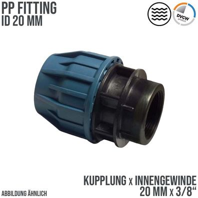 20 mm x 3/8" PE PP Fitting Klemm Verbinder Muffe Kupplung x IG DVGW