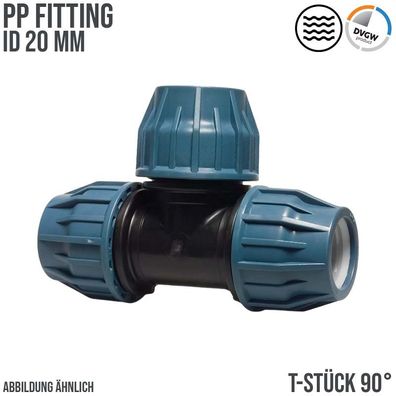 20 mm PE PP Fitting Klemm Verbinder Muffe T-Stück 90° DVGW
