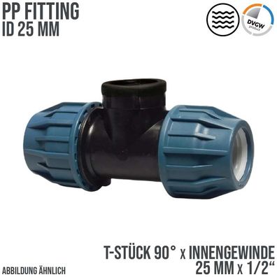 20 mm x 1/2" PE PP Fitting Klemm Verbinder T-Stück 90° x IG DVGW
