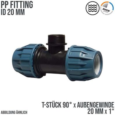 20 mm x 1" PE PP Fitting Klemm Verbinder T-Stück 90° x IG DVGW