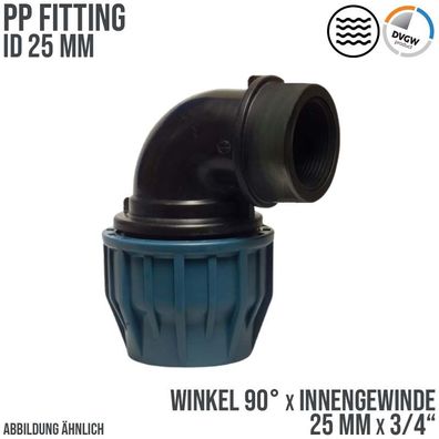 25 mm x 3/4" PE PP Fitting Klemm Verbinder Winkel 90° x IG DVGW