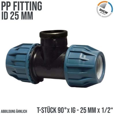 25 mm x 1/2" PE PP Fitting Klemm Verbinder T-Stück 90° x IG DVGW