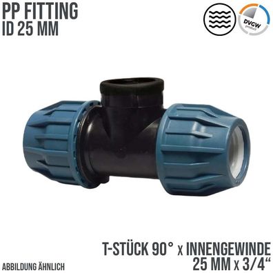 25 mm x 3/4" PE PP Fitting Klemm Verbinder T-Stück 90° x IG DVGW