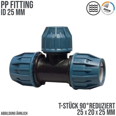 25 x 20 x 25 mm PE PP Fitting Klemm Verbinder reduziert T-Stück 90° DVGW