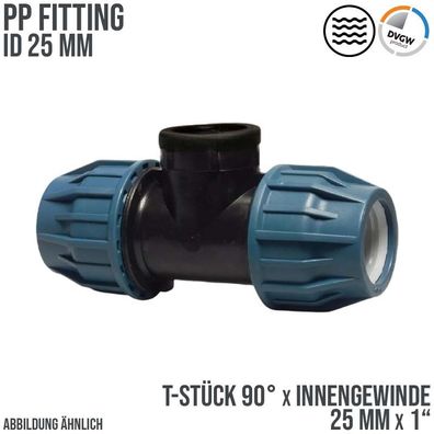 25 mm x 1" PE PP Fitting Klemm Verbinder T-Stück 90° x IG DVGW