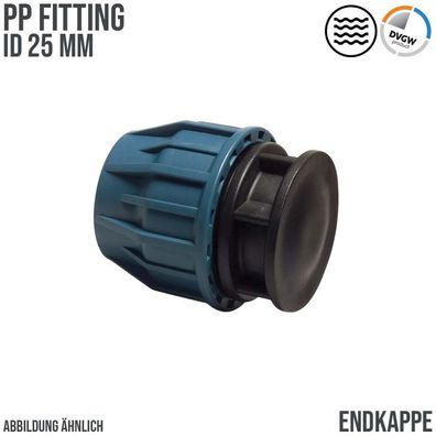 25 mm PE PP Fitting Klemm Verbinder Kappe Endstück Muffe Verbinder DVGW