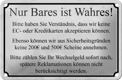 Blechschild Nur Bares ist Wahres 18x12cm weiß gewölbt
