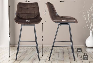 4er Set Barhocker Weston Schwenkbar Samt, braun