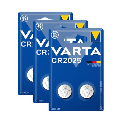 3x Varta CR2025 CR 2025 Knopfzelle Batterie 3V 2er Blister Lithium