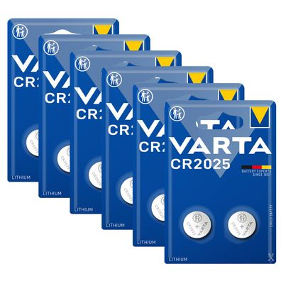 6x Varta CR2025 CR 2025 Knopfzelle Batterie 3V 2er Blister Lithium