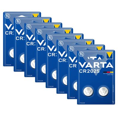 8x Varta CR2025 CR 2025 Knopfzelle Batterie 3V 2er Blister Lithium