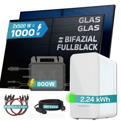 SUNNIVA® 1000W Balkonkraftwerk mit 2,24 kWh Speicher Marstek B2500-D Bifazial