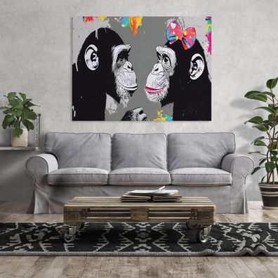 Leinwandbild Affen Abstrakt Tiere Schwarz Weiß Bild Wandekko Wohnzimmer Schlafzimmer