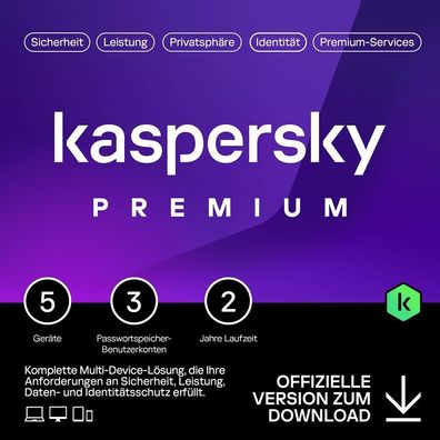 Kaspersky Premium Total Security 2026, 5 Geräte, 2 Jahr, Deutsch, KEY, Download