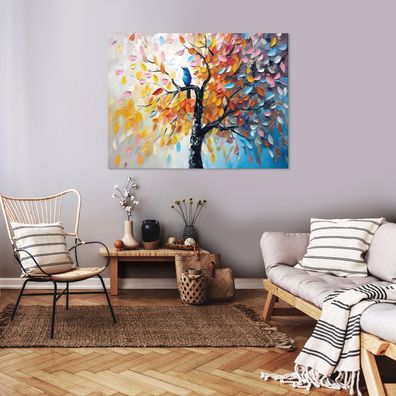Leinwandbild Baum Abstrakt Vogel Bunt Natur Bild Wandekko Wohnzimmer Schlafzimmer