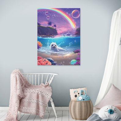 Leinwandbild Robbe Regenbogen Strand Abstrakt Bild Wandekko Wohnzimmer Schlafzimmer