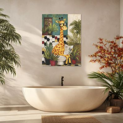 Leinwandbild Giraffe Toilette Toilettenpapier Gelb Wandekko Wohnzimmer Schlafzimmer