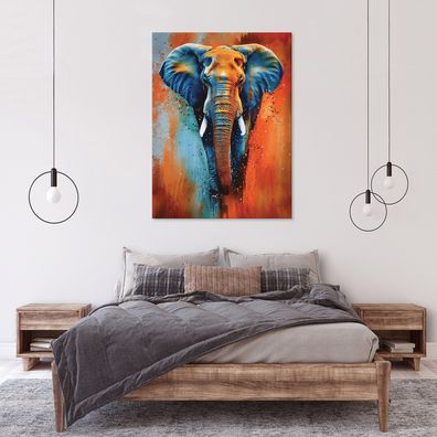 Leinwandbild Elefant Tier Blau Orange Wandekko Wohnzimmer Schlafzimmer