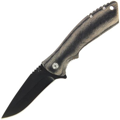 Einhandmesser Pakkaholz grau, schwarze Klinge, mit Clip