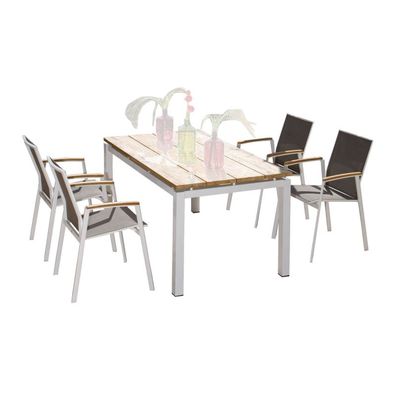 Sonnenpartner 5-teilige Sitzgruppe Fresno und Base 160x90 cm Aluminium weiß