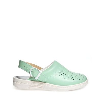 Abeba Damen Berufsschuhe The Original Clog Mint/Weiß – Glattleder, Perforiert,